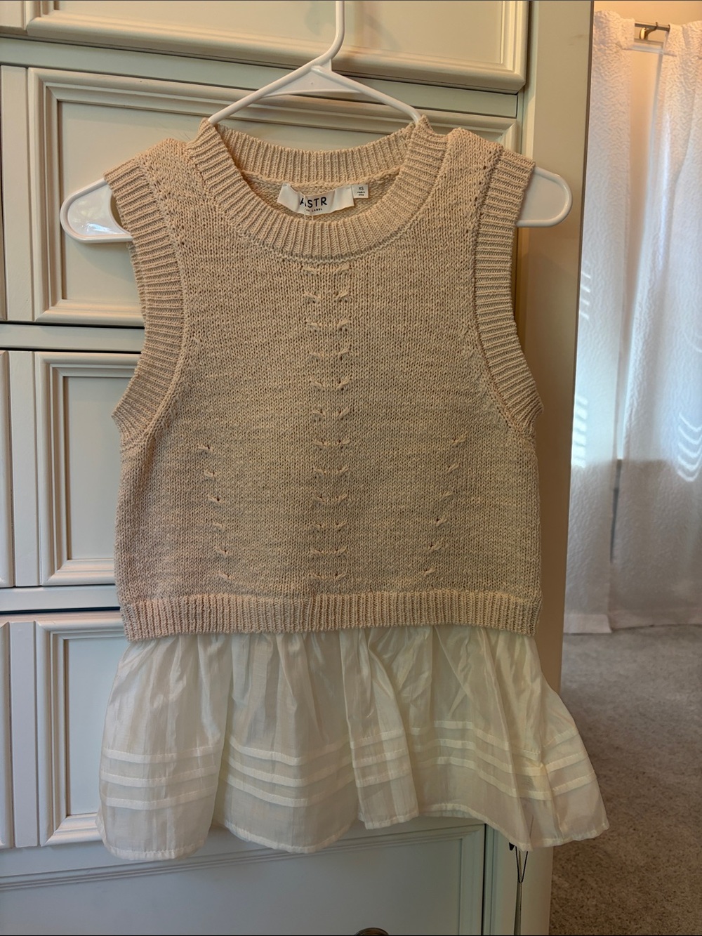Astr Cream Knit Tank with Sheer Tiered Hem Detail